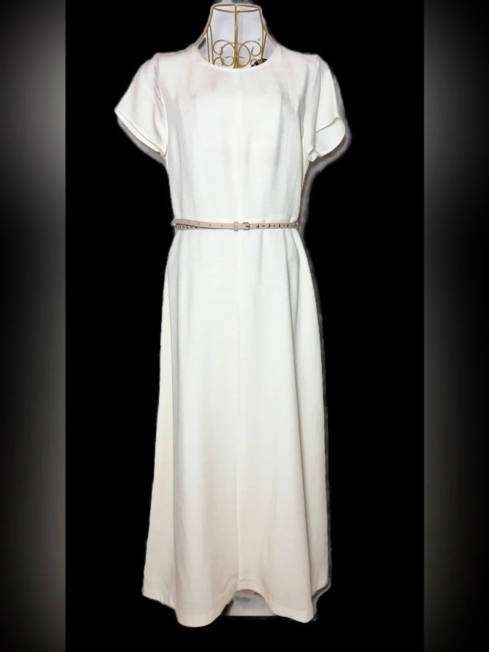 NWT J. Crew Ivory Viscose Short Sleeve Maxi Dress w/ Preowned J. Crew Belt M (8)